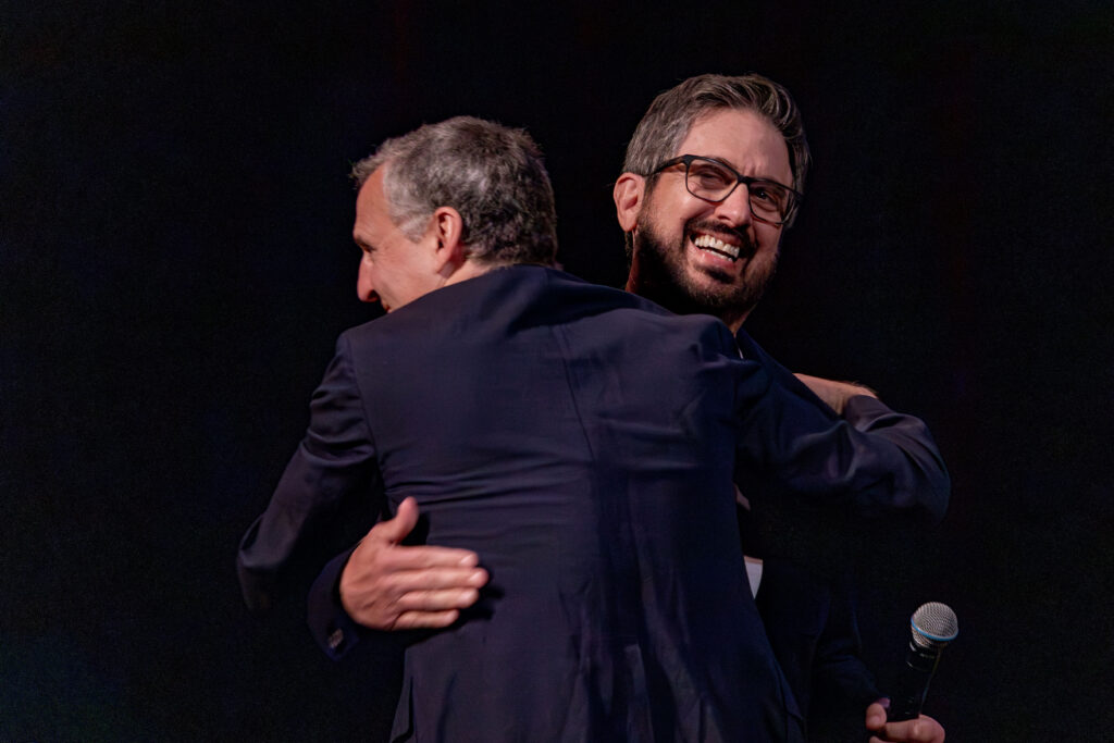 Phil Rosenthal (EP - Everybody Loves Raymond) and Ray Romano (Creator, actor - Everybody Loves Raymond) onstage at the Paramount for a reunion panel at the ATX TV Festival in Austin, TX. Photo take 5/30/26 by Paul Daley. Copyright 2026 Pod Clubhouse.